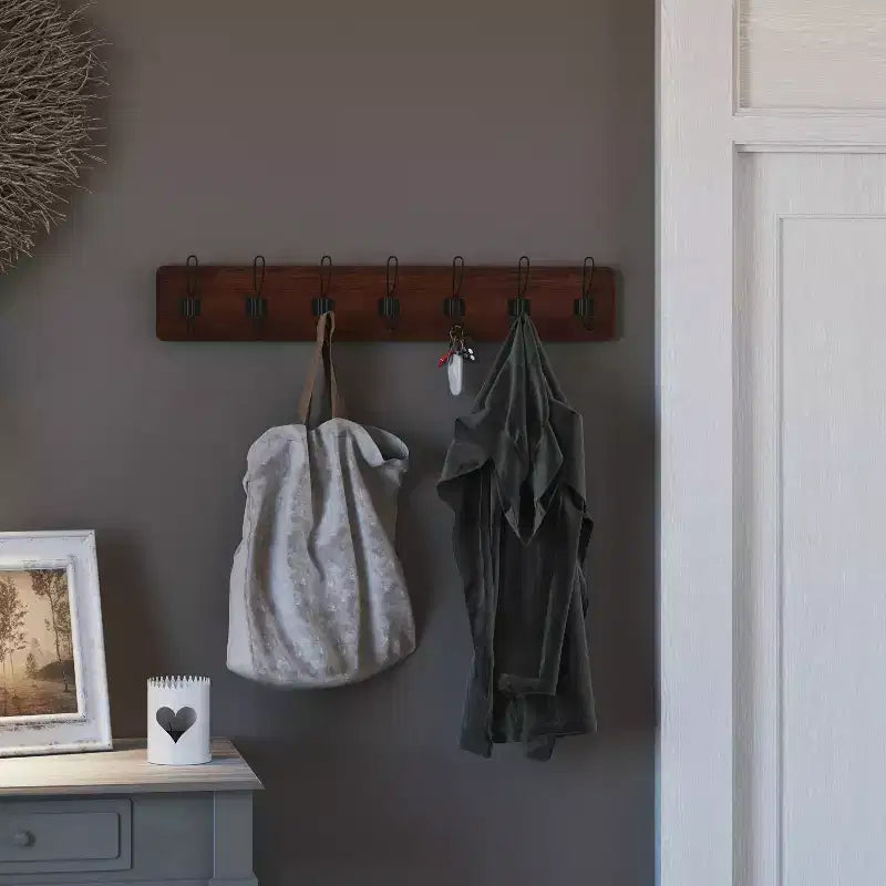 86.4 cm Wall Mount Pine Wood Storage Rack with Hanging Hooks, Entryway, Kitchen, Bathroom
