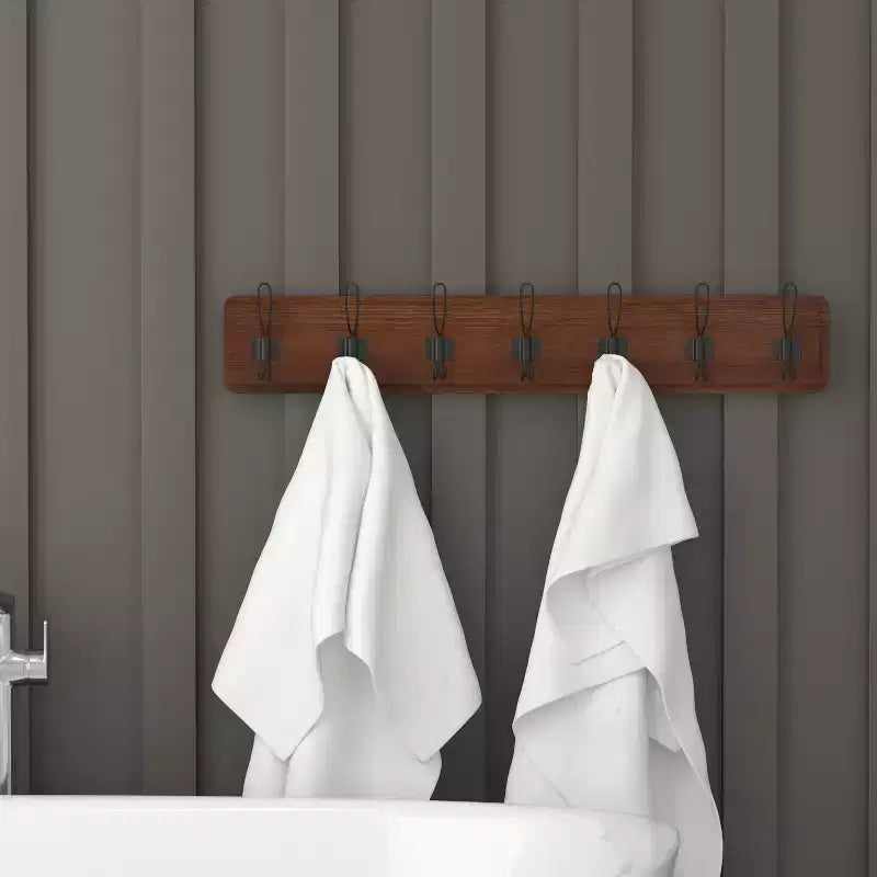 86.4 cm Wall Mount Pine Wood Storage Rack with Hanging Hooks, Entryway, Kitchen, Bathroom