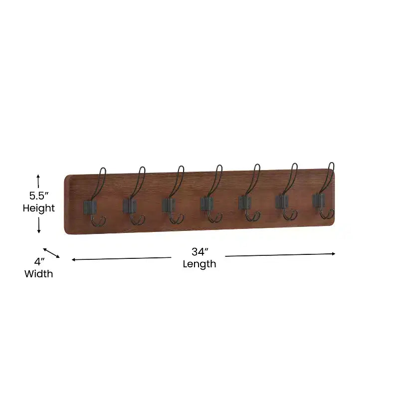 86.4 cm Wall Mount Pine Wood Storage Rack with Hanging Hooks, Entryway, Kitchen, Bathroom