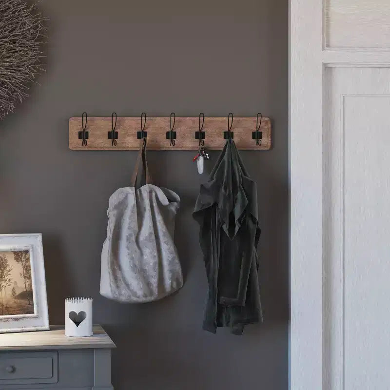 86.4 cm Wall Mount Pine Wood Storage Rack with Hanging Hooks, Entryway, Kitchen, Bathroom