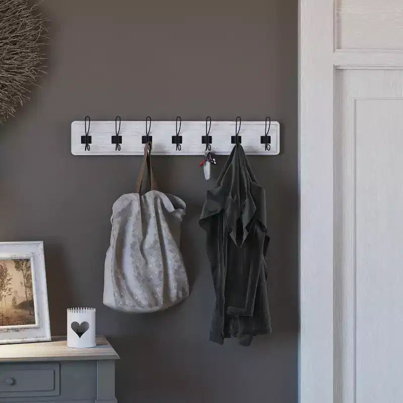86.4 cm Wall Mount Pine Wood Storage Rack with Hanging Hooks, Entryway, Kitchen, Bathroom
