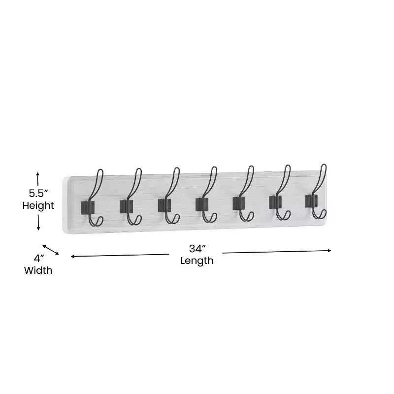 86.4 cm Wall Mount Pine Wood Storage Rack with Hanging Hooks, Entryway, Kitchen, Bathroom
