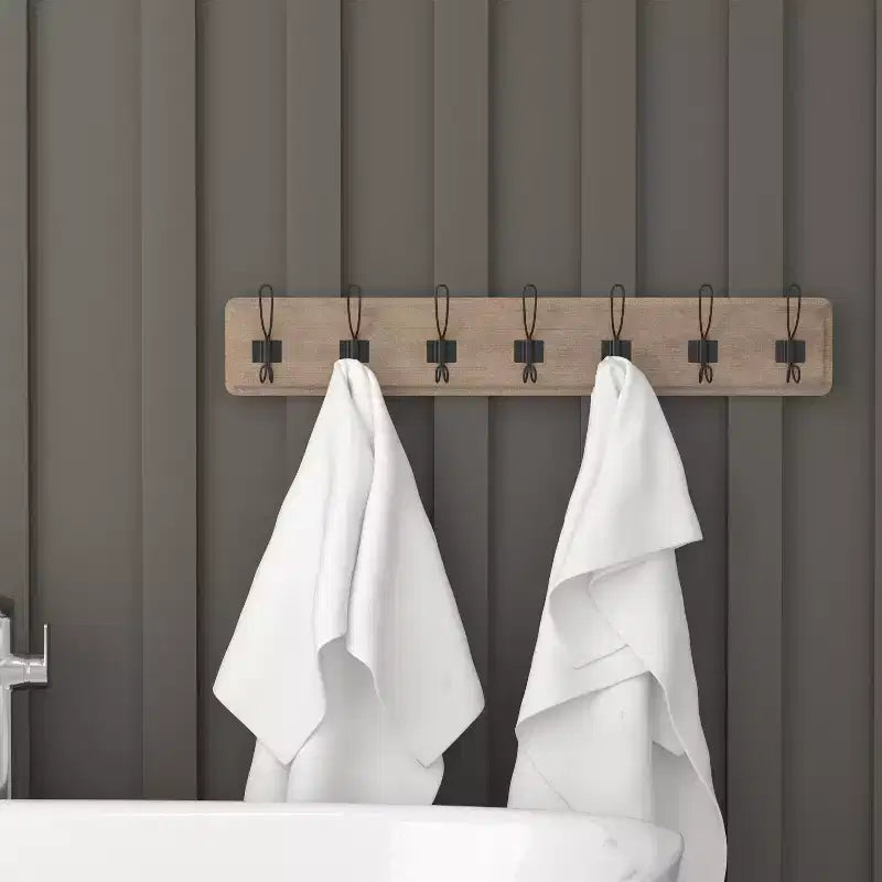 86.4 cm Wall Mount Pine Wood Storage Rack with Hanging Hooks, Entryway, Kitchen, Bathroom