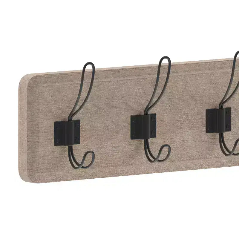 86.4 cm Wall Mount Pine Wood Storage Rack with Hanging Hooks, Entryway, Kitchen, Bathroom