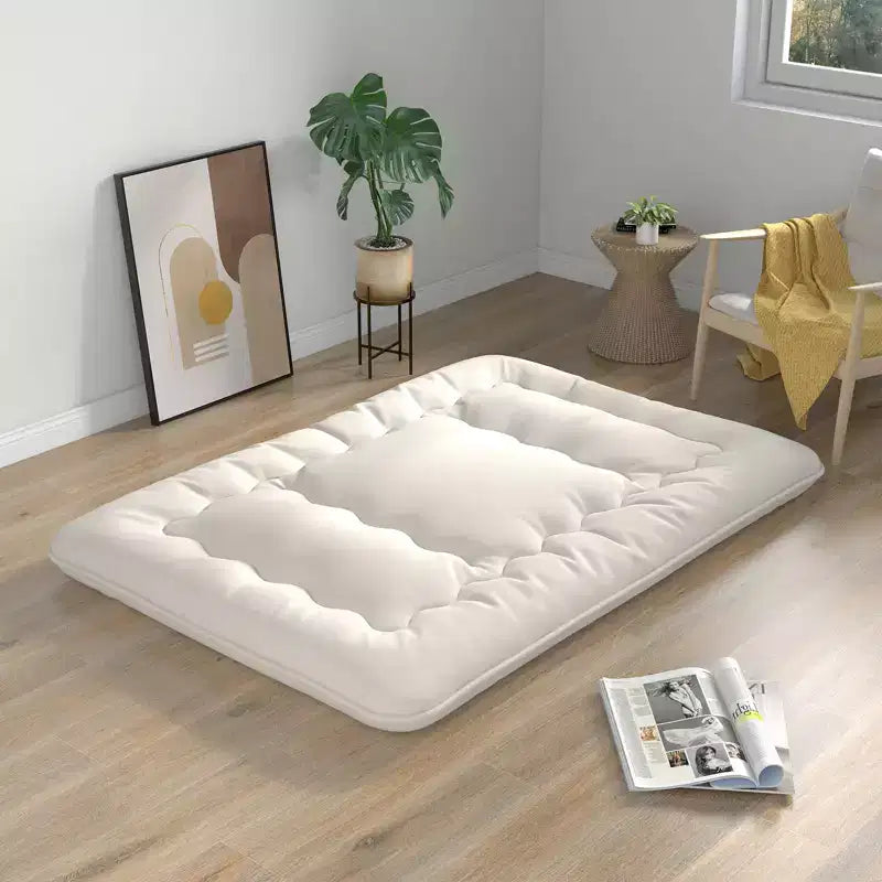 Beige Japanese-Style Floor Futon Mattress, Approx. 97 × 191 / 137 × 191 / 152 × 203 / 193 × 203 cm Options, Washable Cover