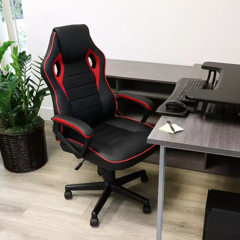 Fauteuil de bureau pivotant réglable noir et rouge, 1 place
