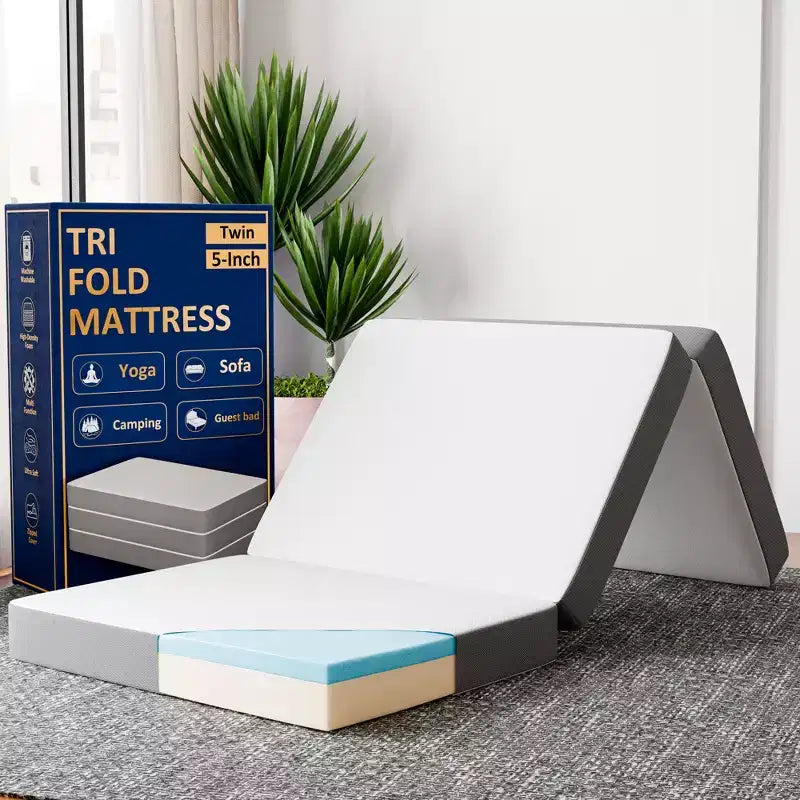5 Portable Tri Folding Gel Memory Foam Mattress | Breathable Mesh Sides with Ultra Soft, Removable and Washable Cover