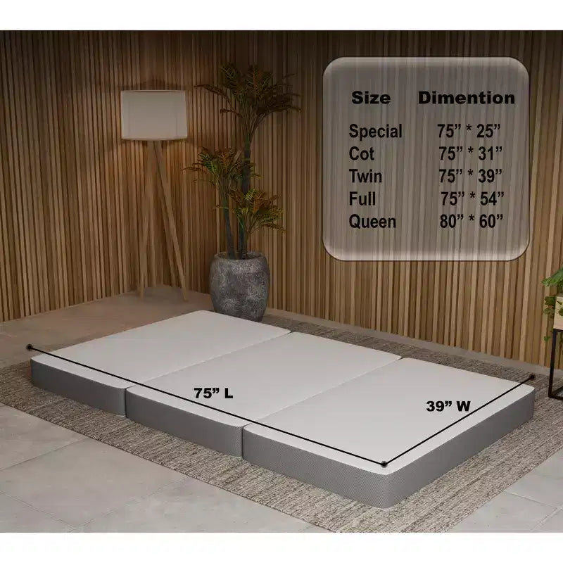 5 Portable Tri Folding Gel Memory Foam Mattress | Breathable Mesh Sides with Ultra Soft, Removable and Washable Cover