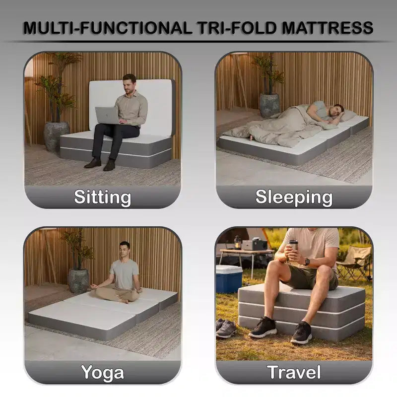 5 Portable Tri Folding Gel Memory Foam Mattress | Breathable Mesh Sides with Ultra Soft, Removable and Washable Cover