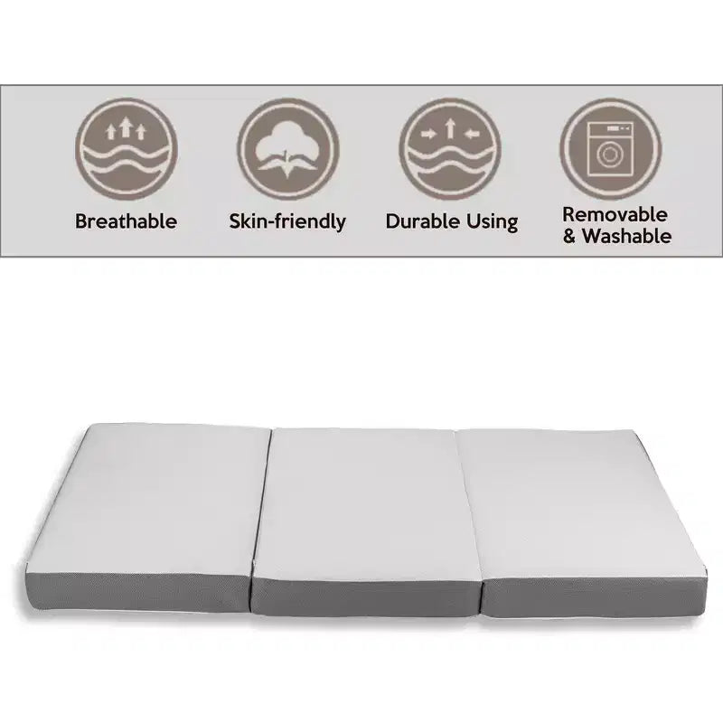 5 Portable Tri Folding Gel Memory Foam Mattress | Breathable Mesh Sides with Ultra Soft, Removable and Washable Cover