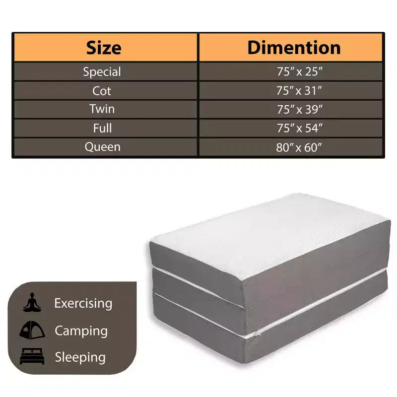 5 Portable Tri Folding Gel Memory Foam Mattress | Breathable Mesh Sides with Ultra Soft, Removable and Washable Cover