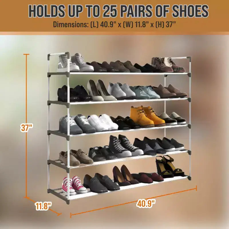5-Tier Shoe Rack for 25 Pairs, White