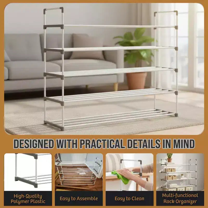 5-Tier Shoe Rack for 25 Pairs, White