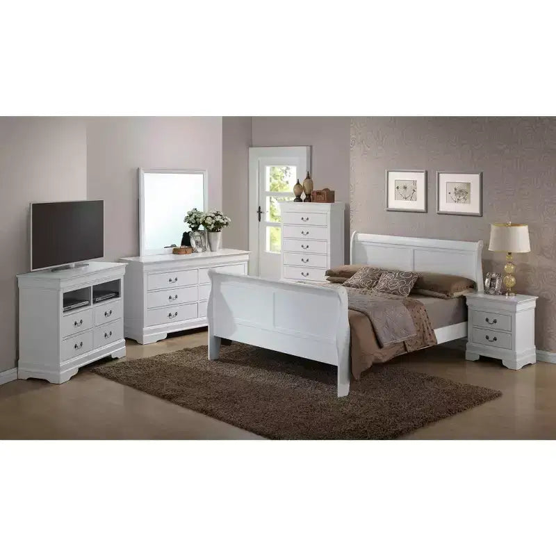 Louis Philippe Sleigh Bed with High Footboard for an Approx. 137 × 191 cm Mattress