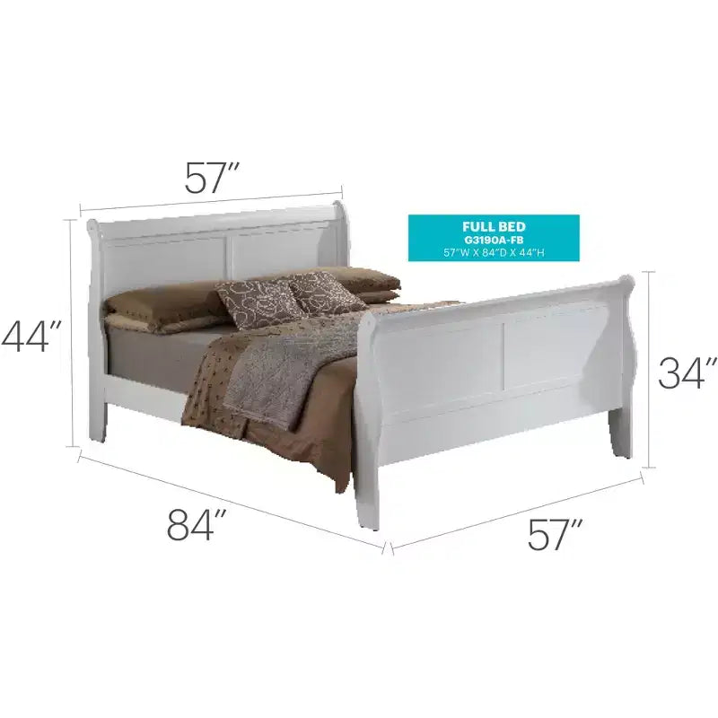 Louis Philippe Sleigh Bed with High Footboard for an Approx. 137 × 191 cm Mattress