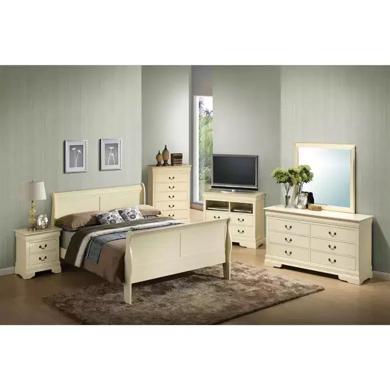 Louis Philippe Sleigh Bed with High Footboard for an Approx. 137 × 191 cm Mattress