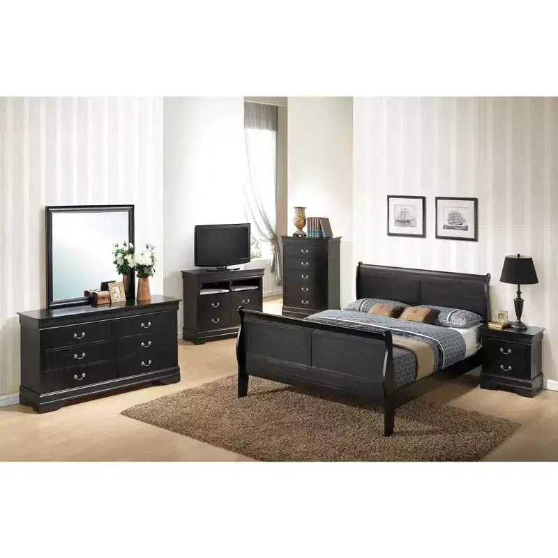 Louis Philippe Sleigh Bed with High Footboard for an Approx. 137 × 191 cm Mattress