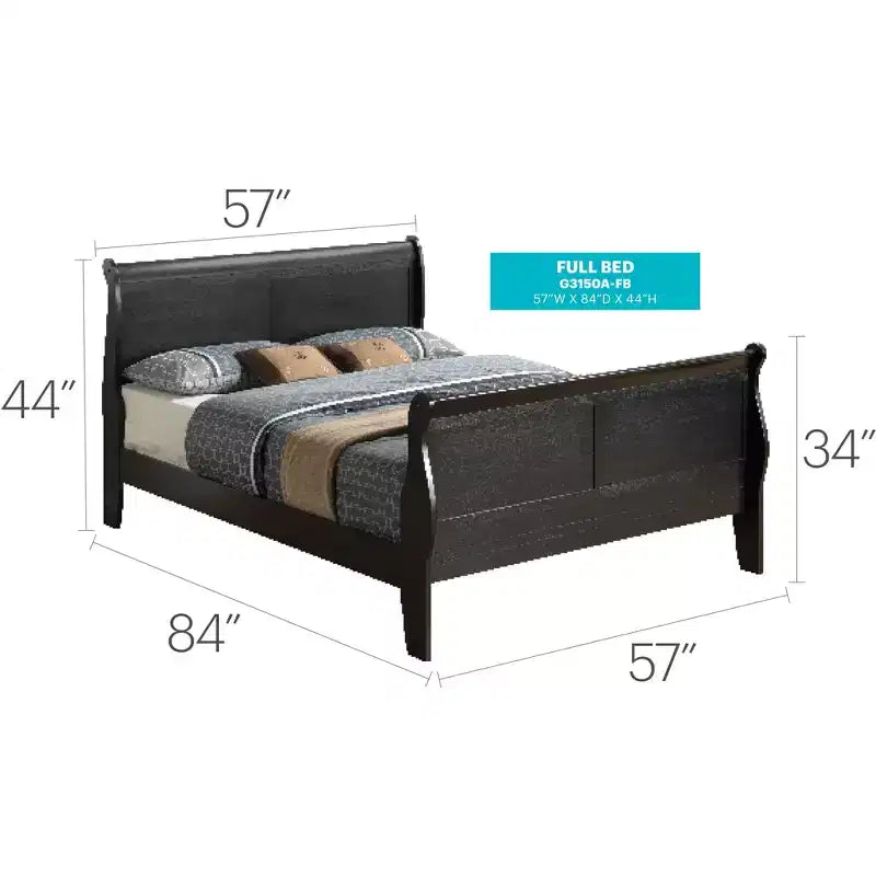 Louis Philippe Sleigh Bed with High Footboard for an Approx. 137 × 191 cm Mattress