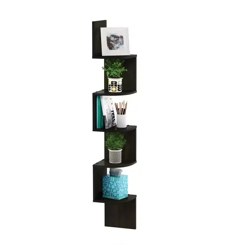 5-Tier Modern Wall Mount Floating Corner Bookshelf Ladder Shelf