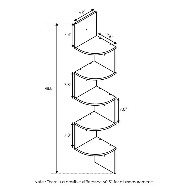 5-Tier Modern Wall Mount Floating Corner Bookshelf Ladder Shelf