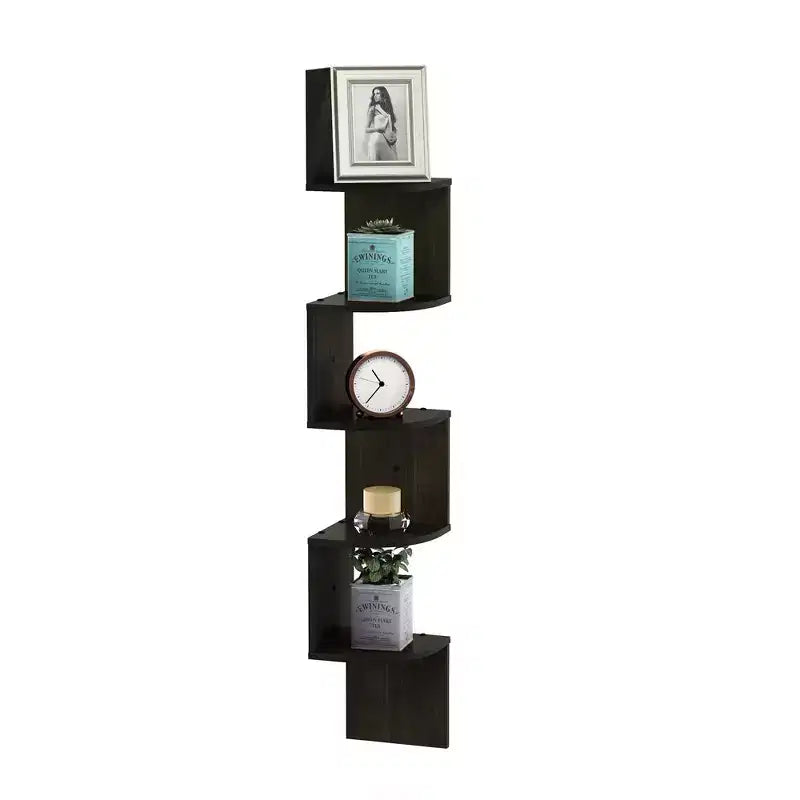 5-Tier Modern Wall Mount Floating Corner Bookshelf Ladder Shelf