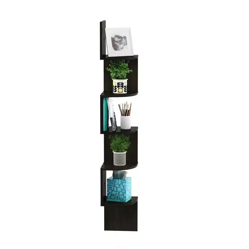 5-Tier Modern Wall Mount Floating Corner Bookshelf Ladder Shelf