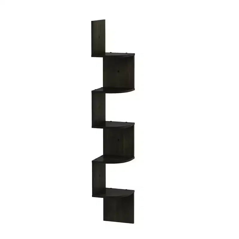 5-Tier Modern Wall Mount Floating Corner Bookshelf Ladder Shelf