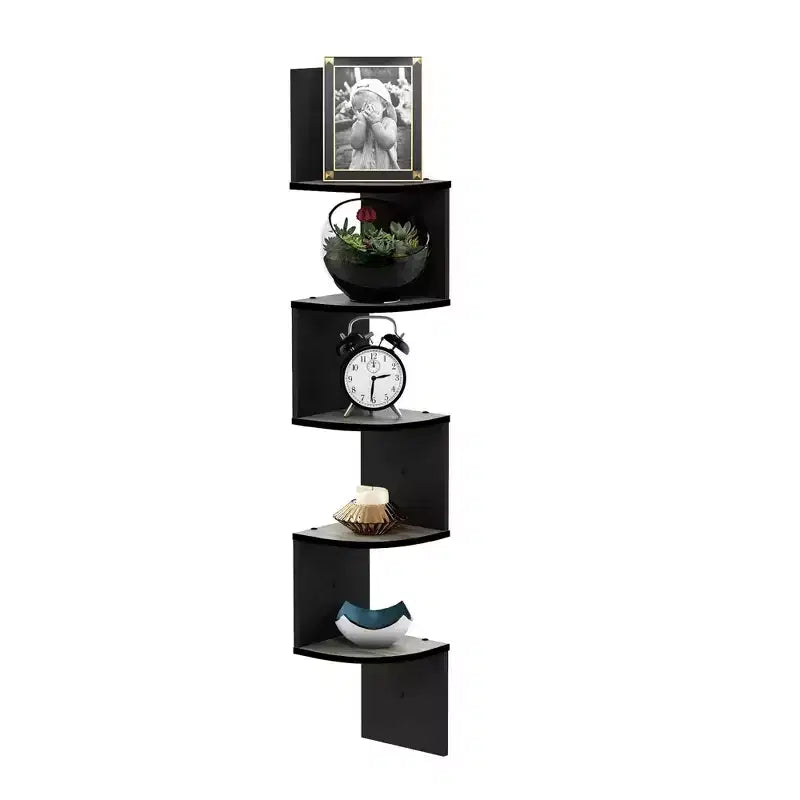 5-Tier Modern Wall Mount Floating Corner Bookshelf Ladder Shelf