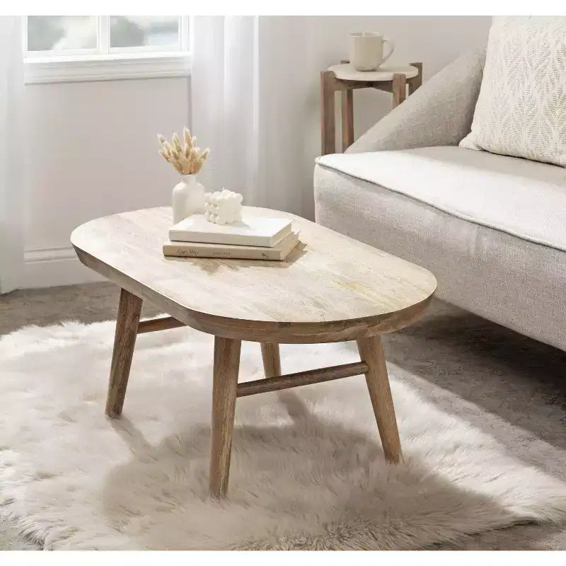 Oval Wood Coffee Table, 96.5 × 50.8 × 41.9 cm