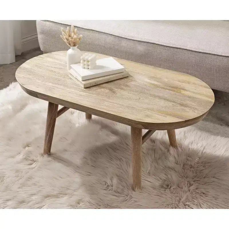 Oval Wood Coffee Table, 96.5 × 50.8 × 41.9 cm