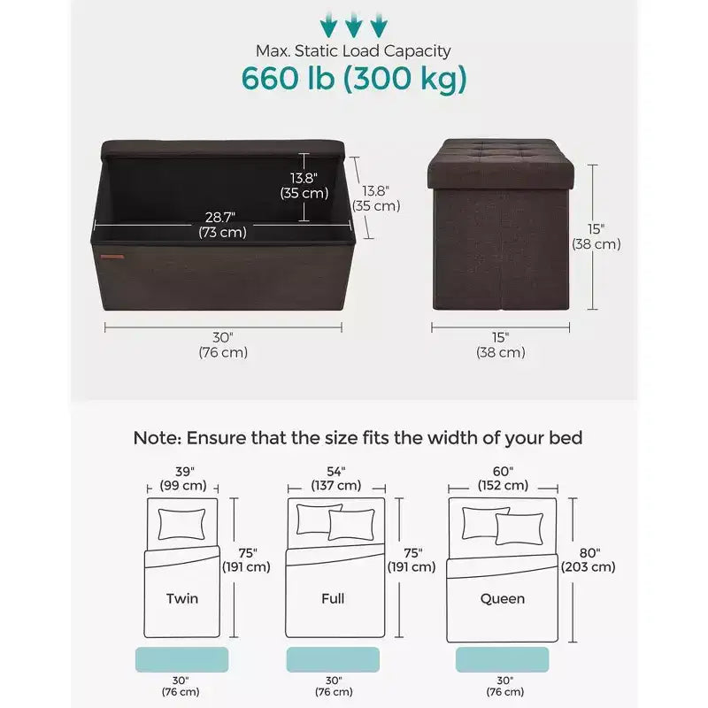 76.2 cm Wide Storage Ottoman Bench, Maximum Load 299.4 kg