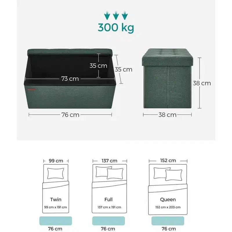 76.2 cm Wide Storage Ottoman Bench, Maximum Load 299.4 kg