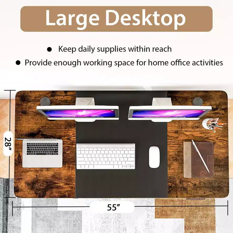 Electric Standing Desk 139.7 cm × 71.1 cm Height Adjustable Sit Stand with USB Charging Port Natural/Black/Grey/Brown/White