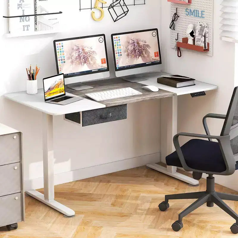 Electric Standing Desk 139.7 cm × 71.1 cm Height Adjustable Sit Stand with USB Charging Port Natural/Black/Grey/Brown/White
