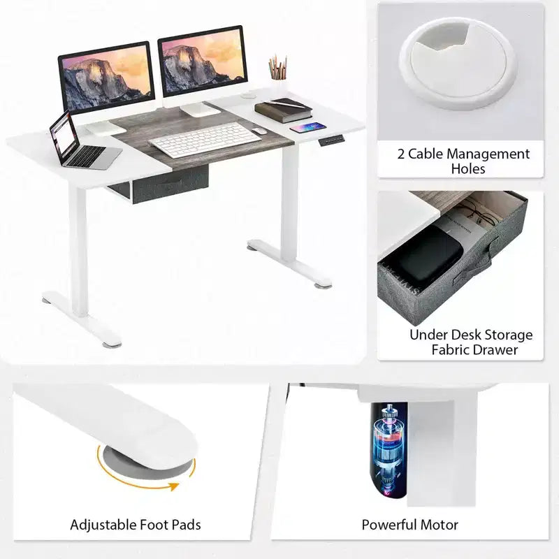 Electric Standing Desk 139.7 cm × 71.1 cm Height Adjustable Sit Stand with USB Charging Port Natural/Black/Grey/Brown/White