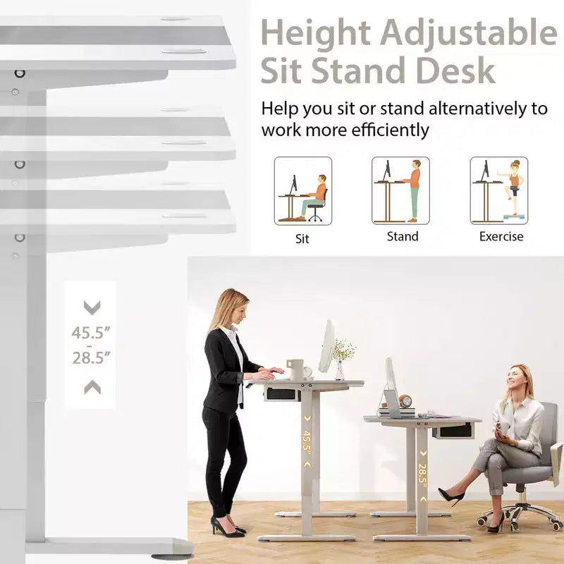 Electric Standing Desk 139.7 cm × 71.1 cm Height Adjustable Sit Stand with USB Charging Port Natural/Black/Grey/Brown/White