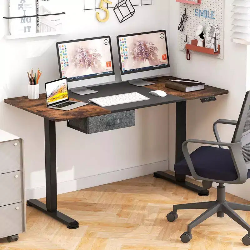 Electric Standing Desk 139.7 cm × 71.1 cm Height Adjustable Sit Stand with USB Charging Port Natural/Black/Grey/Brown/White