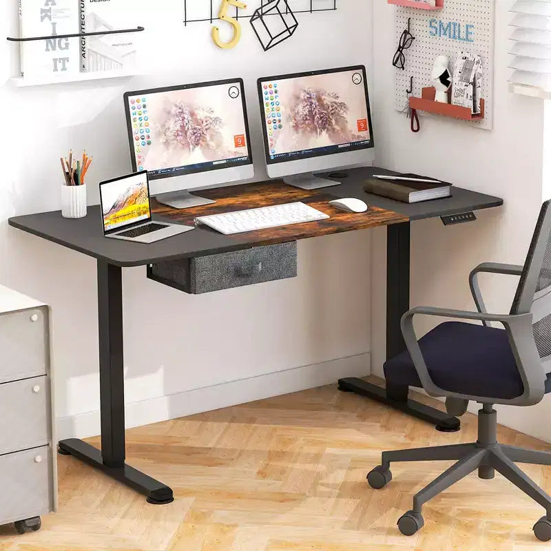 Electric Standing Desk 139.7 cm × 71.1 cm Height Adjustable Sit Stand with USB Charging Port Natural/Black/Grey/Brown/White
