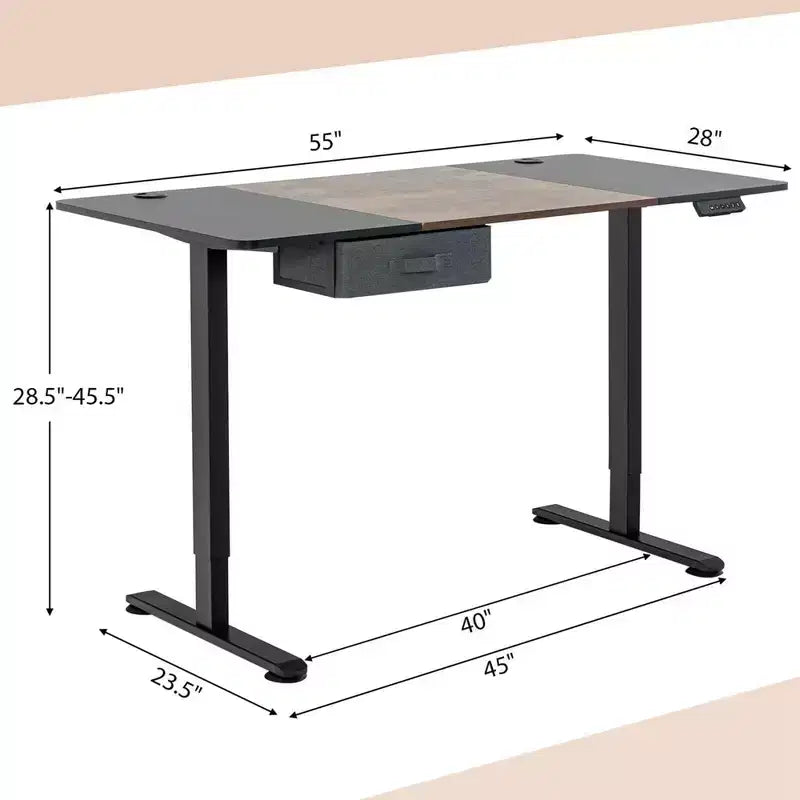 Electric Standing Desk 139.7 cm × 71.1 cm Height Adjustable Sit Stand with USB Charging Port Natural/Black/Grey/Brown/White