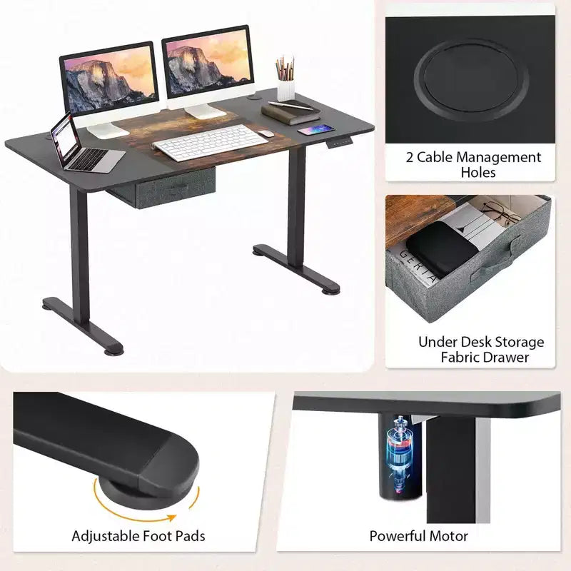 Electric Standing Desk 139.7 cm × 71.1 cm Height Adjustable Sit Stand with USB Charging Port Natural/Black/Grey/Brown/White