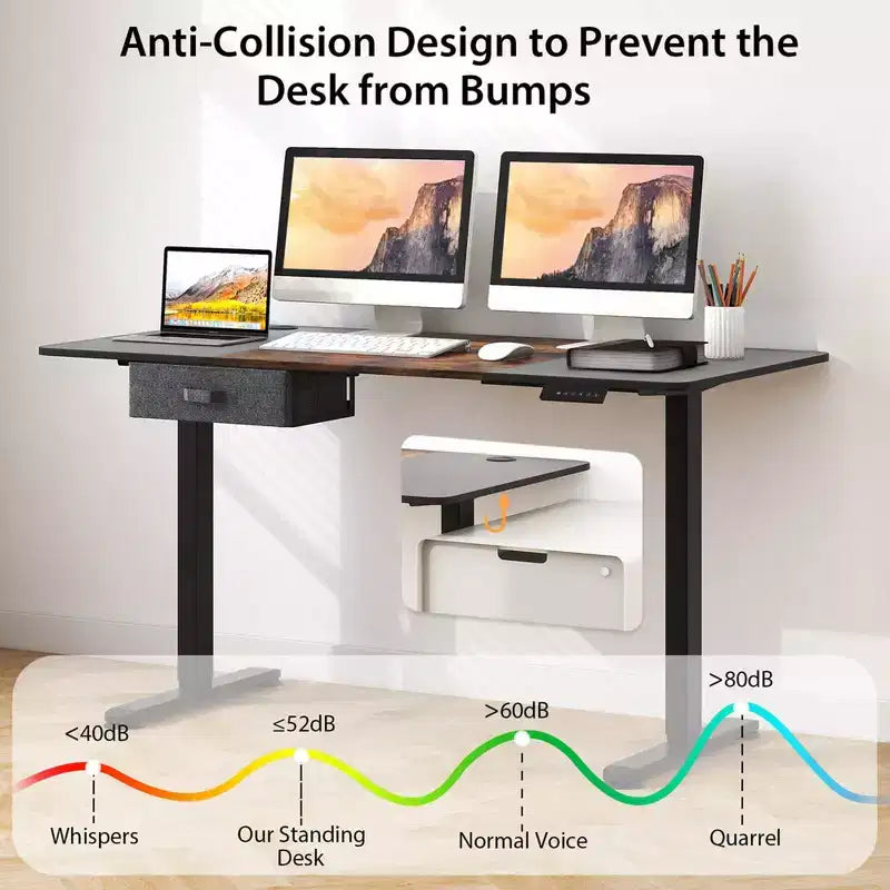 Electric Standing Desk 139.7 cm × 71.1 cm Height Adjustable Sit Stand with USB Charging Port Natural/Black/Grey/Brown/White