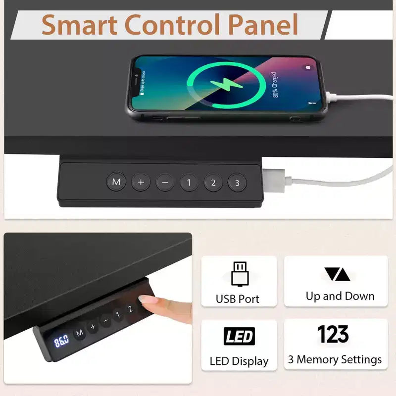Electric Standing Desk 139.7 cm × 71.1 cm Height Adjustable Sit Stand with USB Charging Port Natural/Black/Grey/Brown/White