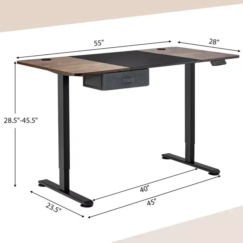 Electric Standing Desk 139.7 cm × 71.1 cm Height Adjustable Sit Stand with USB Charging Port Natural/Black/Grey/Brown/White
