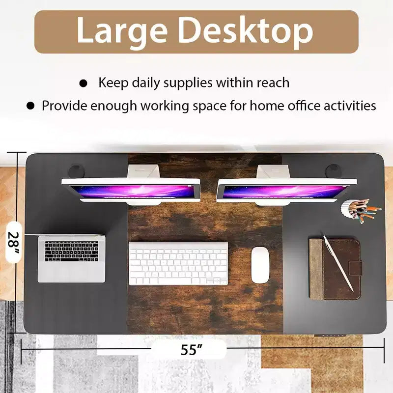 Electric Standing Desk 139.7 cm × 71.1 cm Height Adjustable Sit Stand with USB Charging Port Natural/Black/Grey/Brown/White