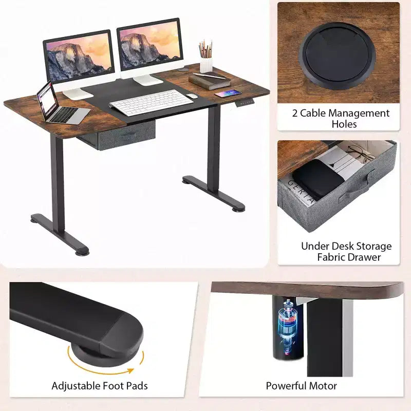Electric Standing Desk 139.7 cm × 71.1 cm Height Adjustable Sit Stand with USB Charging Port Natural/Black/Grey/Brown/White