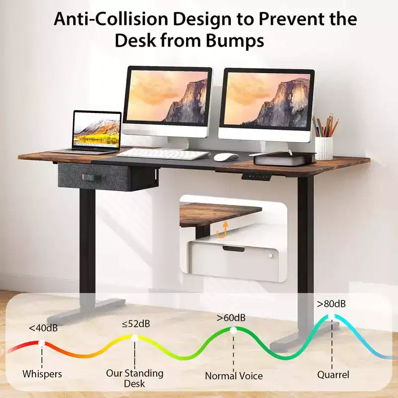 Electric Standing Desk 139.7 cm × 71.1 cm Height Adjustable Sit Stand with USB Charging Port Natural/Black/Grey/Brown/White