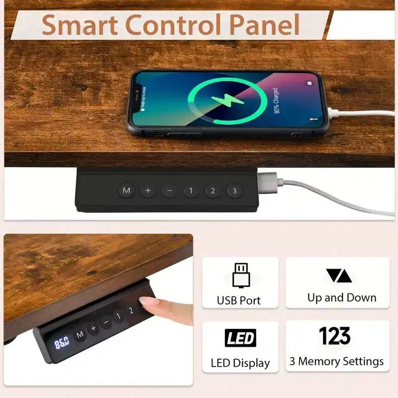Electric Standing Desk 139.7 cm × 71.1 cm Height Adjustable Sit Stand with USB Charging Port Natural/Black/Grey/Brown/White