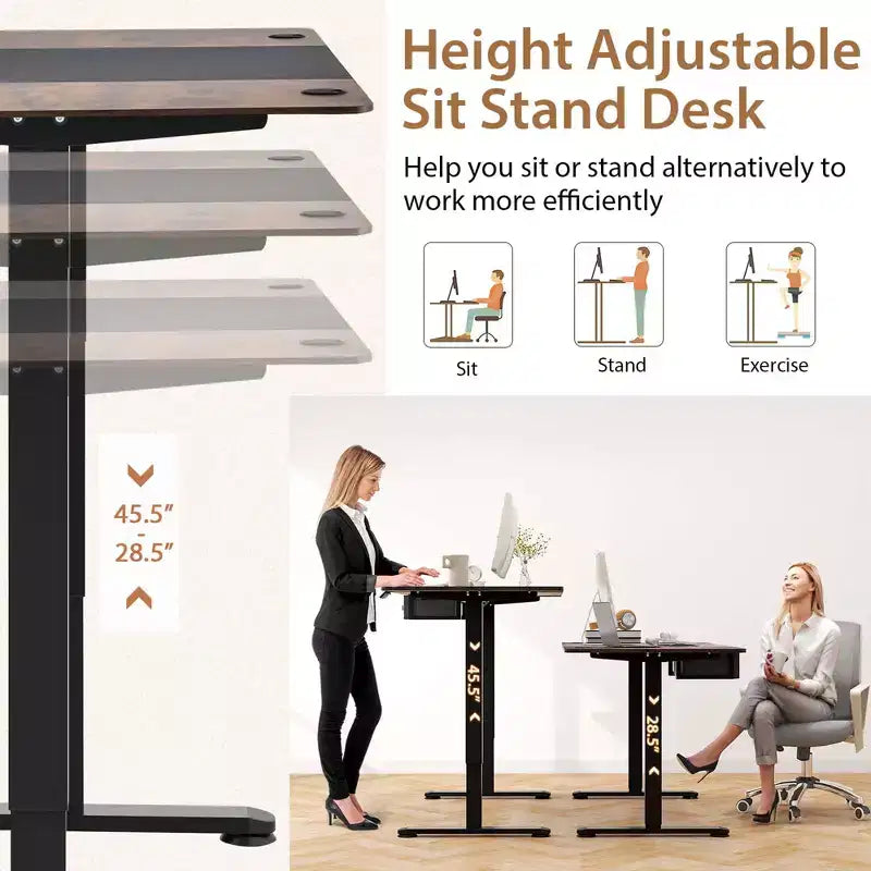 Electric Standing Desk 139.7 cm × 71.1 cm Height Adjustable Sit Stand with USB Charging Port Natural/Black/Grey/Brown/White