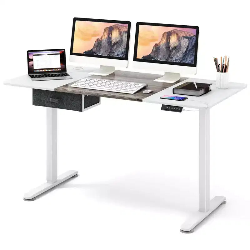 Electric Standing Desk 139.7 cm × 71.1 cm Height Adjustable Sit Stand with USB Charging Port Natural/Black/Grey/Brown/White