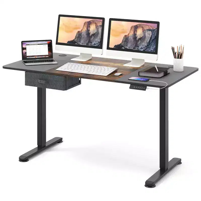 Electric Standing Desk 139.7 cm × 71.1 cm Height Adjustable Sit Stand with USB Charging Port Natural/Black/Grey/Brown/White